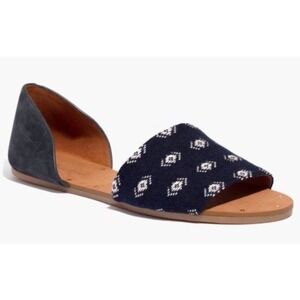 Madewell Thea Open Toe Flat Navy Diamond Pattern Sandals | Size 7